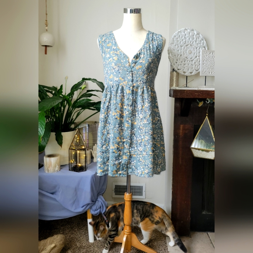 Teal and yellow ditzy floral babydoll dress